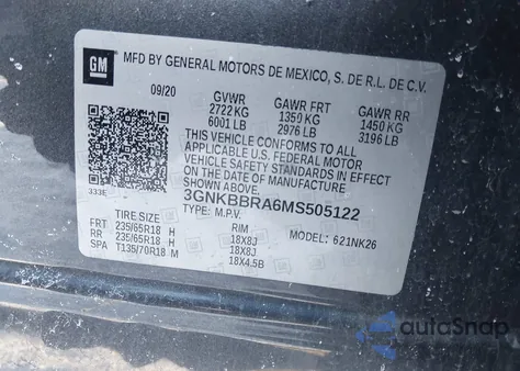 2021 Chevrolet Blazer Fwd 1Lt из США, поврежденный, VIN 3GNKBBRA6MS505122